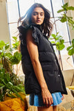 Ruffle Sleeve Puffer Vest - Black