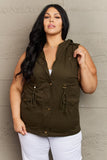 Military Style Hooded Vest - Army Green