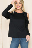 Cold Shoulder Ruffle Top - Curvy - Black or Ivory