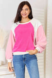 Color Block Dropped Shoulder Sweatshirt - Pink