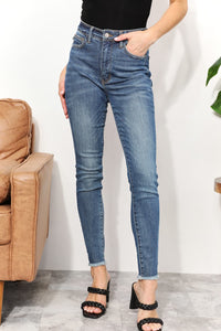 Judy Blue Tummy Control Side Slit & Fray Hem Skinny Jeans