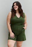 V-Neck Sleeveless Romper - Army Green
