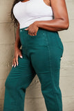 Judy Blue Haile Tummy Control High Waisted Cropped Wide Leg Jeans - Teal