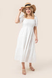 Puff Sleeve Tiered Dress - White or Mustard