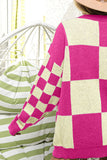 Button Up Checkered Contrast Cardigan Sweater - Pink