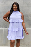 Ruffled Baby Doll Halter Dress - Lavender