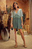 Color Block V-Neck Dress - Sage