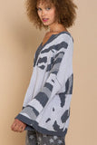 POL Mixed Print Oversized V-Neck Sweater - Gray