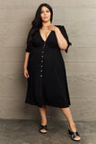 Textured Linen Button Down Midi Dress - Black