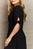 Textured Linen Button Down Midi Dress - Black