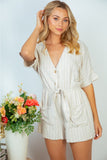 Just Can't Wait Striped Linen Romper - Cream