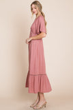 Smocked Pocket Midi Dress - Rouge Pink