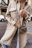 Houndstooth Long Button-Up Shacket- Khaki