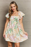 Tropical Leaf Print Mini Dress - Multi