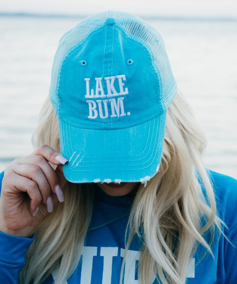Lake Bum Mesh Trucker Baseball Hat - Aqua, Pink, Gray, Green, Navy or Orange