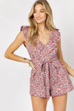 Floral Print Ruffle Belted Romper