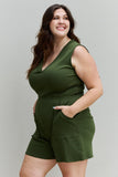 V-Neck Sleeveless Romper - Army Green