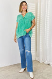 Washed Raw Hem Short Sleeve Blouse with Pockets - Green