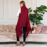 Reversible Plaid Long Vest - Red & Black