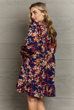 Colorful Minds Fall Floral Printed Mini Dress - Navy
