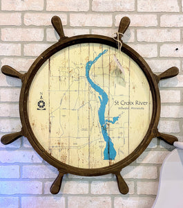 St. Croix River Map Ship Wheel Wall Decor