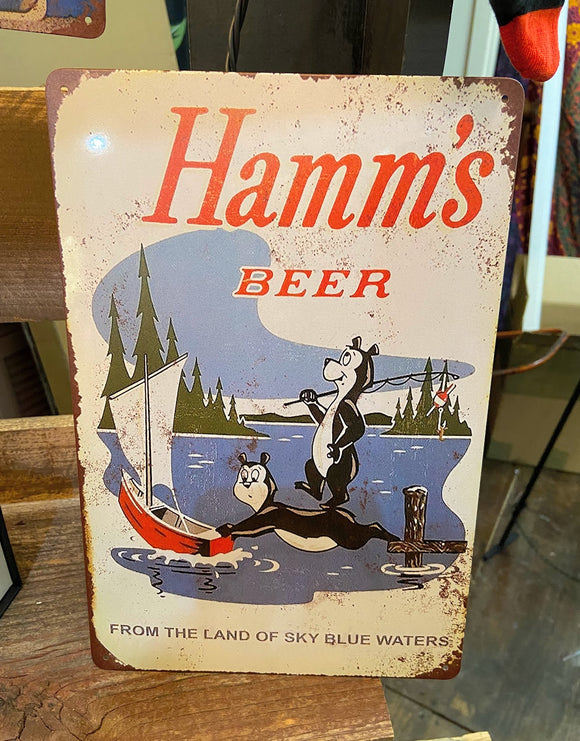 Retro Hamm's Beer Metal Sign - Lake