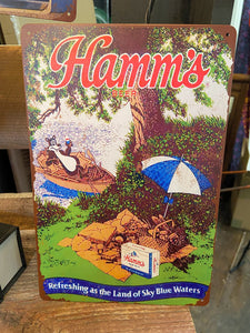 Retro Hamm's Beer Metal Sign - Camping