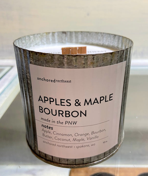 Wood Wick Apples & Maple Bourbon Rustic Vintage Tin Candle