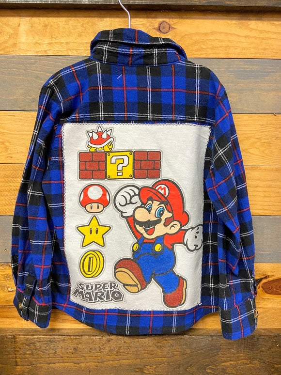 Super Mario Plaid Up-cycled Flannel Shirt - Children's size 4T