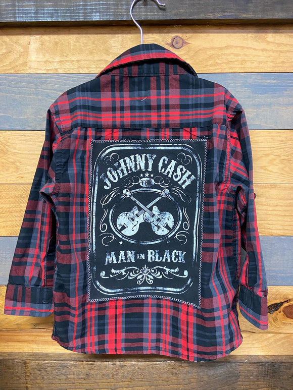 Johnny Cash Plaid Up-cycled Non-Flannel Woven Shirt - Boys Size 4