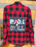Rock & Roll Rolling Stones Buffalo Plaid Up-cycled Flannel Shirt - Men's Small