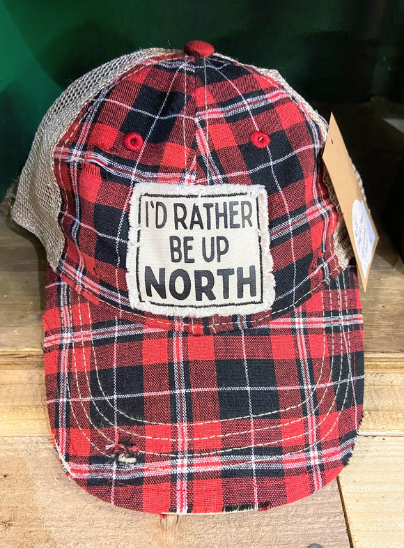 I'd Rather Be Up North Vintage Trucker Hat - Plaid