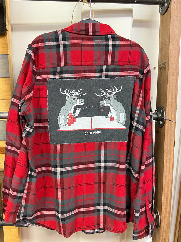 Deer Pong Holiday Plaid Up-cycled Shirt - Men's XL