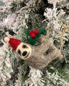 Felted Sloth - Holiday Ornament