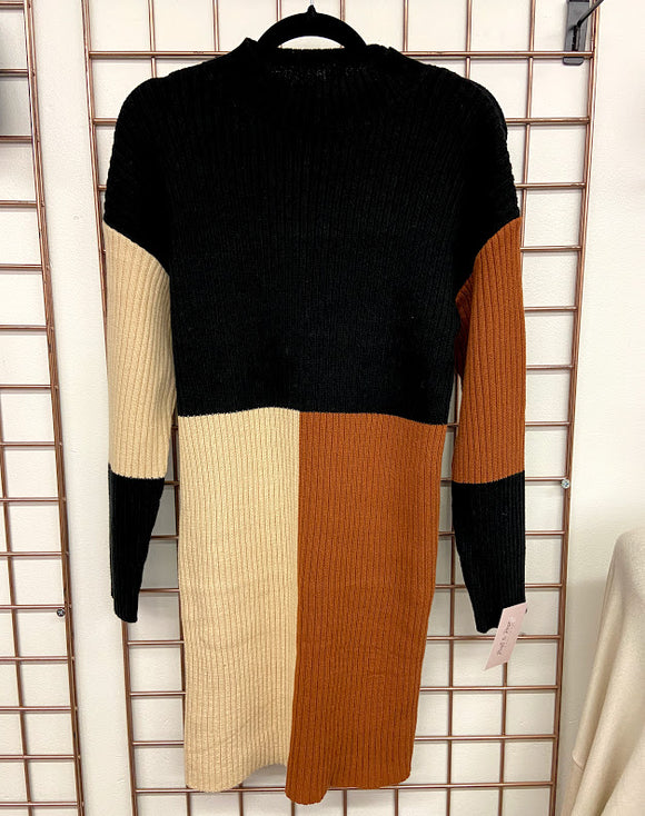 Color Block Ribbed Sweater Dress