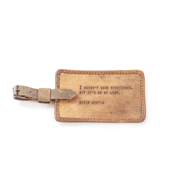 Distressed Leather Luggage Tag - Susan Sontag