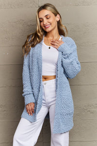 Falling For You Open Front Popcorn Cardigan - Pastel Blue