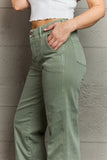 Judy Blue Alice High Waist Front Seam Straight Fit Jeans - Sage