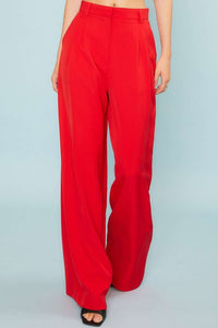 Wide Leg Pleated Pants - Red
