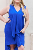 High Low Draped Knit Dress - Royal Blue