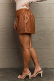 High Waist Vegan Leather Shorts - Cognac