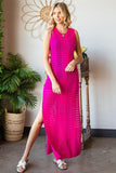 Openwork Sleeveless Split Dress - Hot Pink