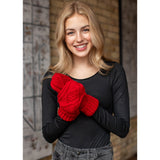 Cable Knit Mittens - Red