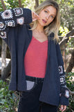 POL Granny Crochet Sleeve Sweater - Ink Charcoal