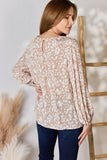 Embroidered Printed Balloon Sleeve Blouse - Taupe