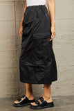 High Waisted Cargo Midi Skirt - Black