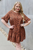 Leopard Ruffle Sleeve Mini Dress - Ochre