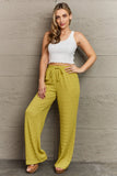 Textured High Waisted Pants - Chartreuse