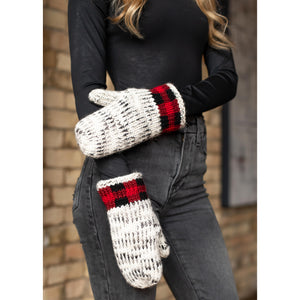 Marled & Buffalo Check Chunky Knit Mittens - Red