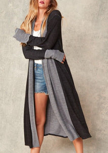 Color Block Maxi Cardigan - Black & Grey - Curvy